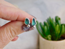 Load image into Gallery viewer, Teal Sea Glass Sterling Silver Studs
