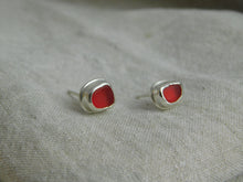 Load image into Gallery viewer, Red Sea Glass Sterling Silver Studs
