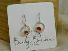 Load image into Gallery viewer, Orange Sea Glass Sterling Silver Hoop Dangles
