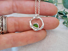 Load image into Gallery viewer, Green Sea Glass Molten Hoop Sterling Silver Pendant
