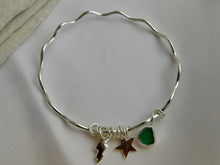 Load image into Gallery viewer, Wavy Sea Glass Charm Sterling Silver Bangle
