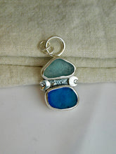 Load image into Gallery viewer, Blue Sea Glass Cresent Moon Sterling Silver Pendant
