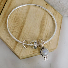 Load image into Gallery viewer, Chunky Rainbow Moonstone Charm Sterling Silver Bangle
