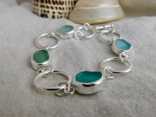 Load image into Gallery viewer, Statement Sea Glass Sterling Silver Hoop Link Bracelet
