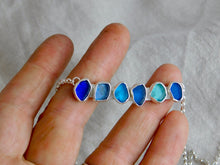 Load image into Gallery viewer, Blue Tones Sea Glass Sterling Silver Bar Necklace
