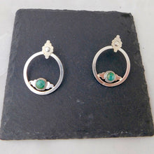 Load image into Gallery viewer, Aztec Sterling Silver Studs with Turquoise Oval Ear Jackets
