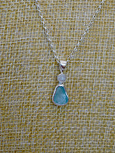 Load image into Gallery viewer, Aqua Sea Glass and Rainbow Moonstone Sterling Silver Pendant

