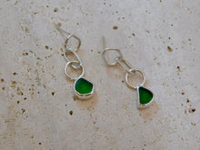 Load image into Gallery viewer, Green Sea Glass Sterling Silver Studs Dangles
