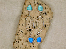 Load image into Gallery viewer, Two Blues Sea Glass Sterling Silver Stud Dangles
