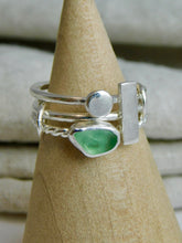 Load image into Gallery viewer, Light Green Sea Glass Triple Sterling Silver Ring
