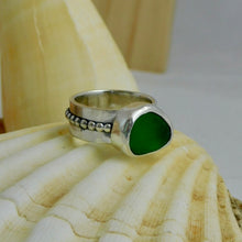 Load image into Gallery viewer, Bright Green Sea Glass Sea Foam Sterling Silver Ring
