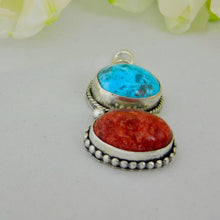 Load image into Gallery viewer, Chunky Sponge Coral and Turquoise Sterling Silver Pendant
