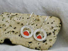 Load image into Gallery viewer, Orange Sea Glass Sterling Silver Hoop Dangles
