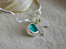 Load image into Gallery viewer, Wavy Sea Glass Charm Sterling Silver Bangle
