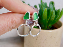 Load image into Gallery viewer, Bright Green Sea Glass Sterling Silver Stud Dangles
