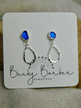 Load image into Gallery viewer, Bright Blue Sea Glass Sterling Silver Stud Dangles
