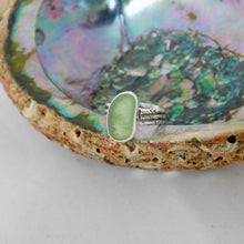 Load image into Gallery viewer, Green Sea Glass Sterling Silver Aztec Stamped Ring
