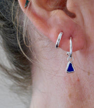 Load image into Gallery viewer, Blue Sea Glass Sterling Silver Stud Hoops
