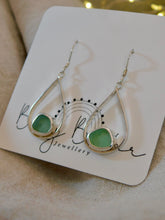 Load image into Gallery viewer, Aqua Sea Glass Pear Shaped Sterling Silver Dangles
