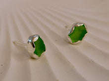 Load image into Gallery viewer, Light Green Sea Glass Sterling Silver Studs
