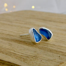 Load image into Gallery viewer, Mid Blue Sea Glass Sterling Silver Studs
