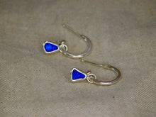 Load image into Gallery viewer, Blue Sea Glass Sterling Silver Stud Hoops
