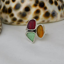 Load image into Gallery viewer, Fallen Leaves Triple Sea Glass Sterling Silver Cuff Ring
