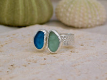 Load image into Gallery viewer, Aqua and Teal Sea Glass Sterling Silver Cuff Ring
