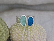 Load image into Gallery viewer, Aqua and Teal Sea Glass Sterling Silver Cuff Ring
