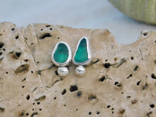 Load image into Gallery viewer, Teal Sea Glass Sterling Silver Studs
