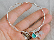 Load image into Gallery viewer, Wavy Sea Glass Charm Sterling Silver Bangle
