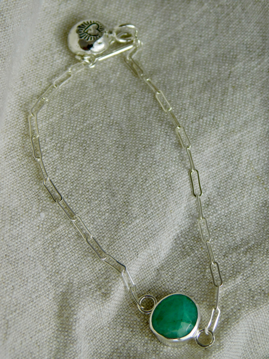 Emerald Sterling Silver Paperclip Chain Bracelet