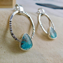 Load image into Gallery viewer, Iranian Turquoise Boho Sterling Silver Hoop Studs
