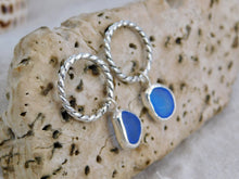 Load image into Gallery viewer, Cornflower Blue Sea Glass Sterling Silver Stud Dangles
