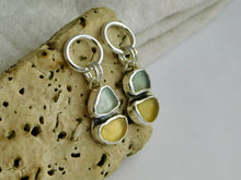 Load image into Gallery viewer, Aqua and Yellow Sea Glass Sterling Silver Stud Dangles
