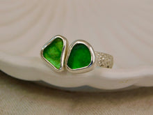 Load image into Gallery viewer, Double Green Sea Glass Sterling Silver Cuff Ring
