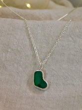 Load image into Gallery viewer, Teal Sea Glass Heart Sterling Silver Pendant
