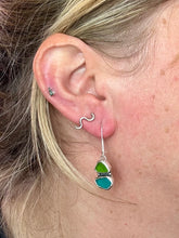Load image into Gallery viewer, Double Green Sea Glass Sterling Silver Studs Dangles
