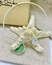 Load image into Gallery viewer, Made to Order Single Sterling Silver Bangle with Sea Glass and Silver Charm
