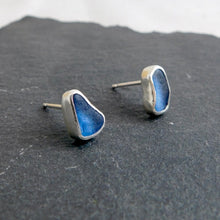 Load image into Gallery viewer, Mid Blue Sea Glass Sterling Silver Studs
