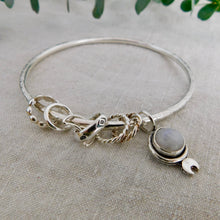 Load image into Gallery viewer, Chunky Rainbow Moonstone Charm Sterling Silver Bangle
