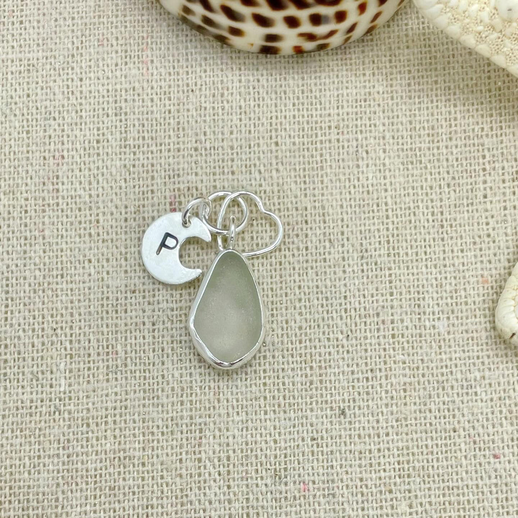 Made to Order Sea Glass And Sterling Silver Crescent Moon Personalised Pendant