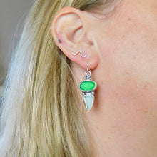 Load image into Gallery viewer, Bright Green and Sea Foam Sea Glass Sterling Silver Dangles
