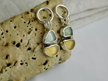 Load image into Gallery viewer, Aqua and Yellow Sea Glass Sterling Silver Stud Dangles

