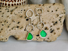 Load image into Gallery viewer, Green Sea Glass Sterling Silver Studs Dangles
