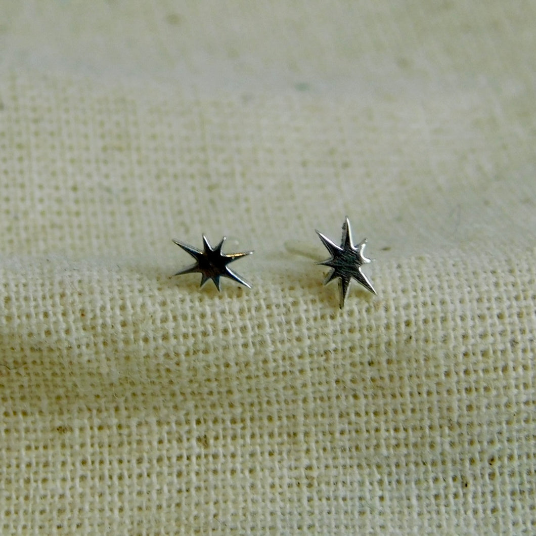 Tiny North Star Sterling Silver Studs