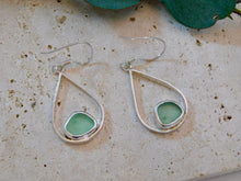 Load image into Gallery viewer, Aqua Sea Glass Pear Shaped Sterling Silver Dangles
