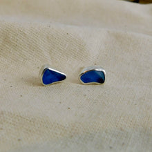 Load image into Gallery viewer, Mid Blue Sea Glass Sterling Silver Studs
