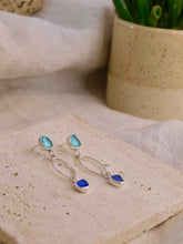 Load image into Gallery viewer, Two Blues Sea Glass Sterling Silver Stud Dangles

