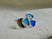 Load image into Gallery viewer, Blue Triple Sea Glass Sterling Silver Cuff Ring
